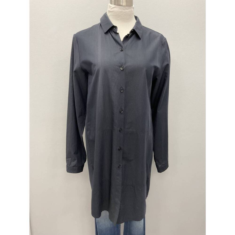 NEW PETER O. MAHLER long microstripe cotton shirt in navy